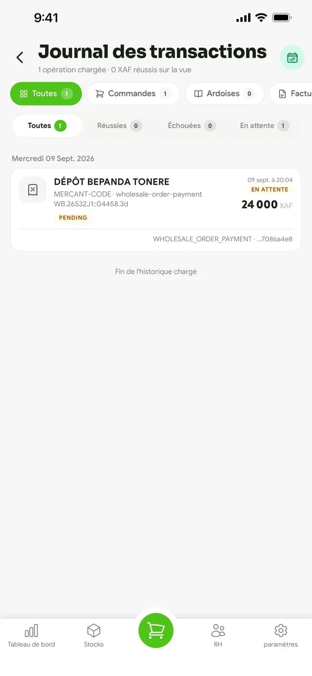 Journal des transactions et encaissements