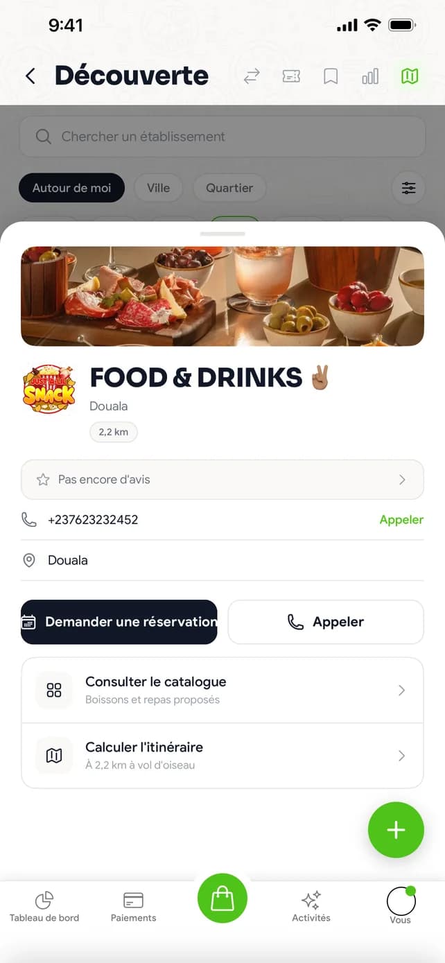 Fiche du lieu : réserver, appeler, consulter le catalogue
