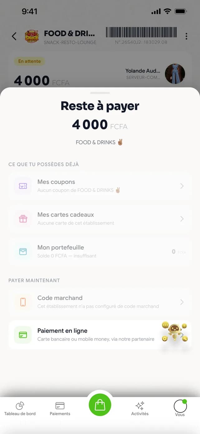 Paiement : coupon, carte cadeau, portefeuille, en ligne