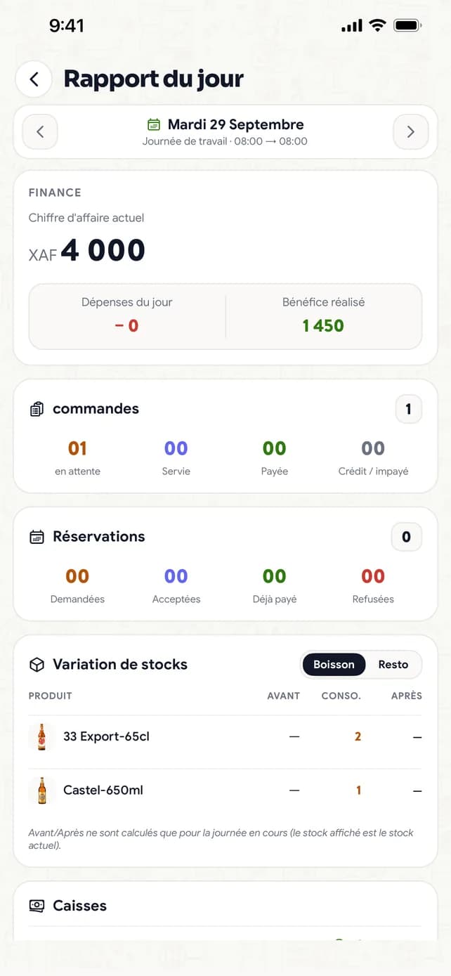 Rapport du jour : chiffre d’affaires, commandes, stocks