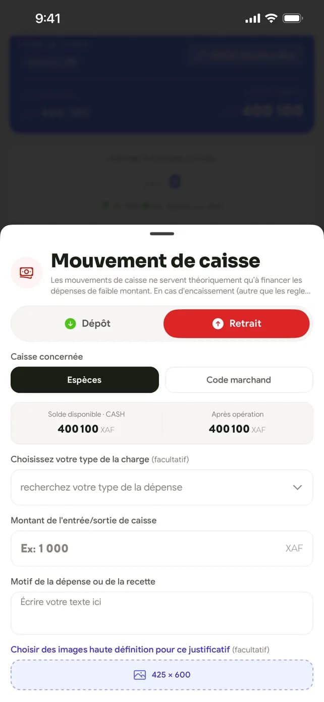 Mouvement de caisse : dépôt ou retrait par caisse