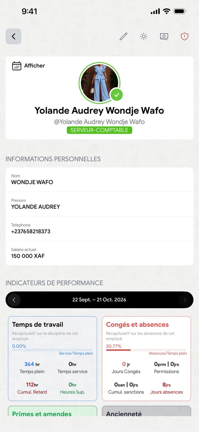 Fiche employé : profil, salaire et indicateurs