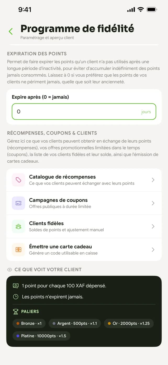 Programme de fidélité : récompenses, coupons, paliers