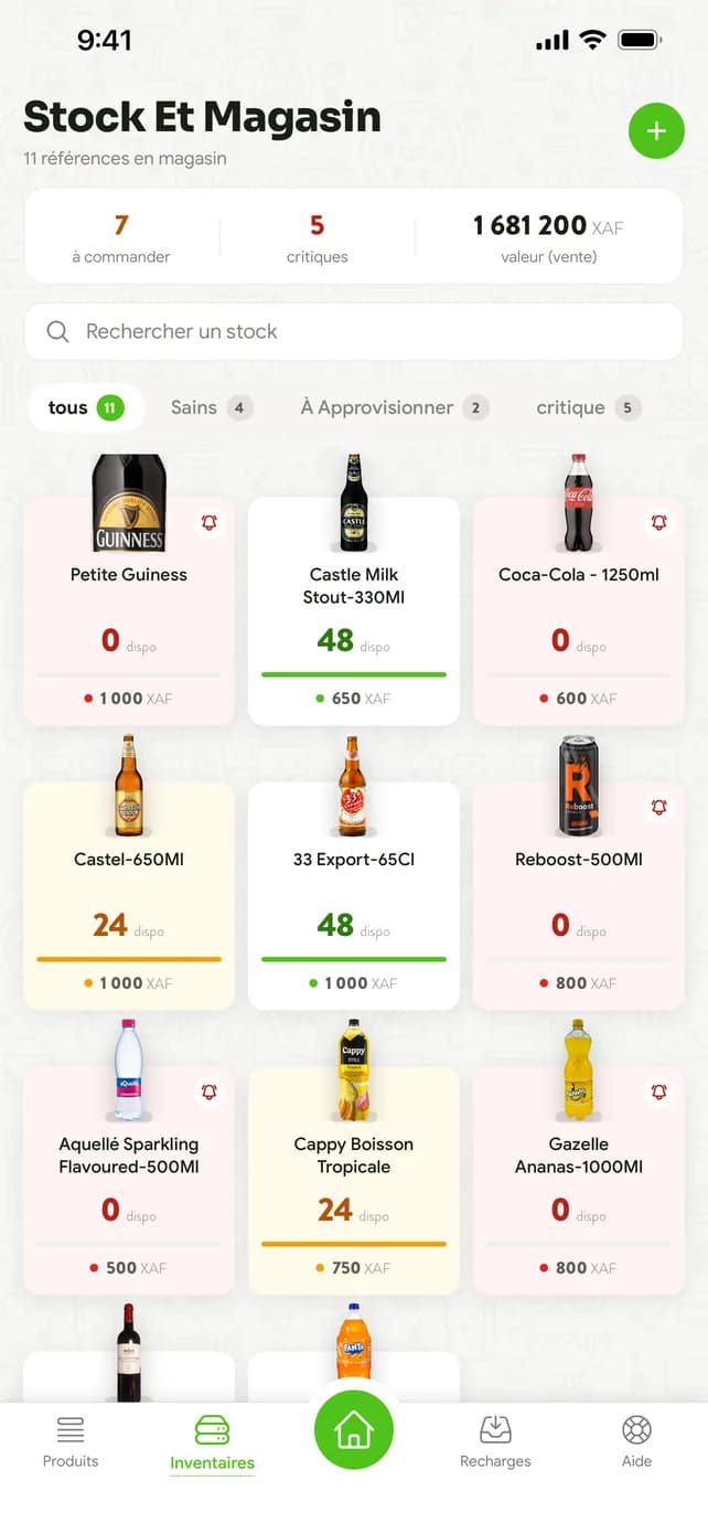 Inventaire : stocks sains, à commander et critiques