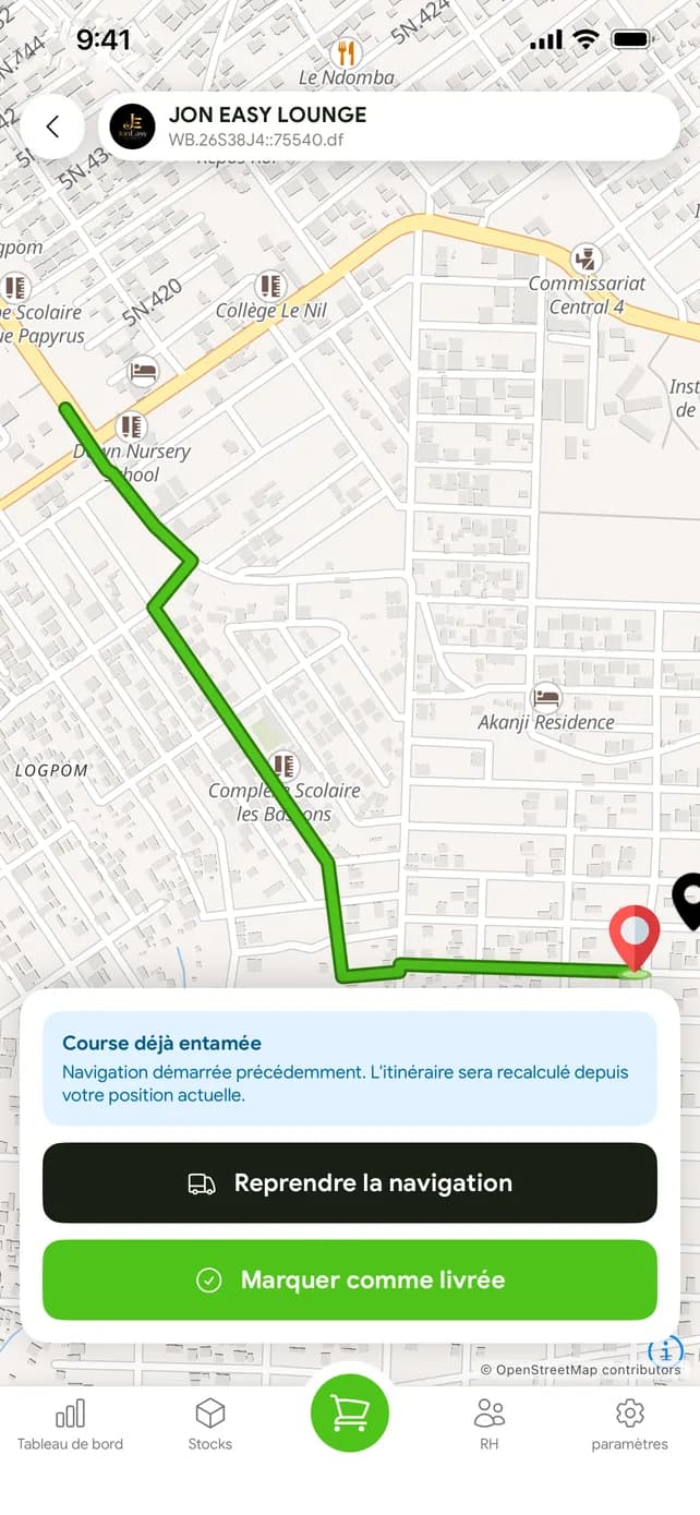 Livraison guidée sur la carte jusqu’au point de vente
